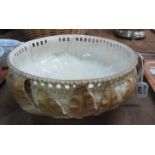 Royal Worcester blush ivory bowl with relief moulded leaf decoration and gilded highlights,