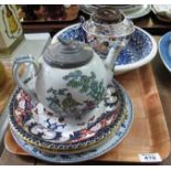 Group of assorted pottery items to include: Mason's Ironstone 'Swansea' design plates;