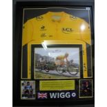 Tour de France shirt with signed photograph of Bradley Wiggins and Mark Cavendish,
