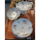 Tray of 'Theodore Haviland' Limoges French porcelain floral items to include: pedestal comport;