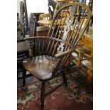 19th Century elm and beech spindle back Windsor armchair. Missing half of the back left leg. (B.P.