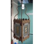 Edwardian hall lantern with leaded, coloured and frosted glass panels. (B.P. 24% incl.
