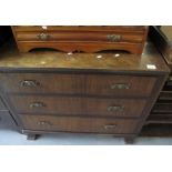 Early 20th Century walnut straight front chest of three long drawers on bracket feet. (B.P.