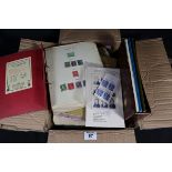 Box with All World stamp collection in various albums, envelope and loose. (B.P. 24% incl.