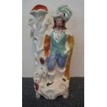Large Staffordshire pottery flat backed figural vase, cavalier with dog. (B.P. 24% incl.