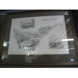 After Michael Blackmore, two monochrome prints, 'Gilwern wharf circa 1830' and 'Clydach iron works'.