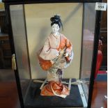 Japanese model of a geisha girl wearing kimono in glazed display case. (B.P. 24% incl.