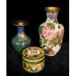 Two Chinese cloisonne floral vases of baluster form,