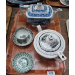 Tray of Welsh pottery to include; blue and white floral teapot,