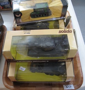 Six Solido diecast metal military vehicles, tanks etc, in original boxes to include; Leopard no.