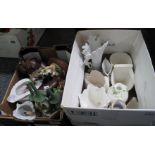 Two boxes of miscellaneous items to include; wooden and other animal figures,