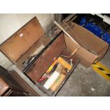 Two pine carpenter's workboxes, the interior revealing assorted tools to include: paint brushes,