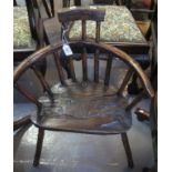 Unusual stained probably elm primitive spindle backed child's chair. (B.P. 24% incl.