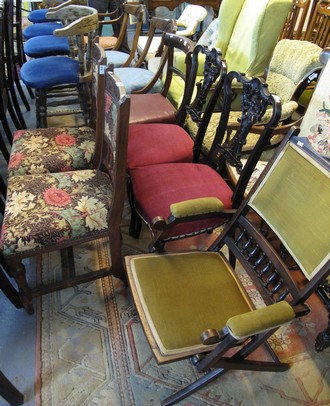 Collection of nine chairs to include; bar back Edwardian folding chair,