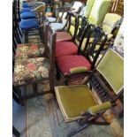 Collection of nine chairs to include; bar back Edwardian folding chair,