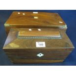 19th Century rosewood sarcophagus shaped tea caddy, together with a walnut brass bound writing box.