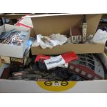 Box of assorted Fleischmann N gauge rolling stock to include; buildings, track, stations etc. (B.P.