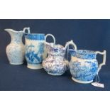 Four Welsh pottery 19th Century transfer printed jugs to include; Swansea Hawthorn design,