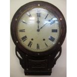 19th Century stained and mother-of-pearl inlaid two train wall clock with Roman numeral face,
