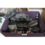 Box of assorted military diecast and other vehicles, Corgi toys, tanks, Jeeps etc. (B.P. 24% incl.