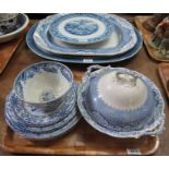 South Wales Pottery 'Damask' border transfer printed blue and white meat dish,