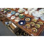 Three trays of mainly Aynsley cabinet cups and saucers with fruit design, by D.