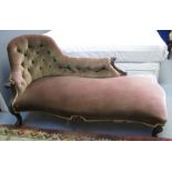 Victorian show frame button back upholstered chaise lounge. (B.P. 24% incl.