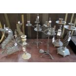 Collection of metalware to include; pair of table candelabra, candlesticks,