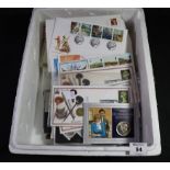 Great Britain box with selection of First Day Covers, Post Office card,