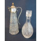 Moulded glass and silver plated claret jug, together with a cut glass decanter. (2) (B.P. 24% incl.