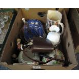 Box of assorted china to include; Carlton Ware oak design lidded pot with handle,