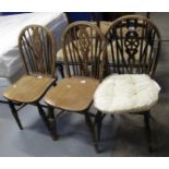 Set of three 20th Century wheel and hoop back kitchen chairs. (B.P. 24% incl.