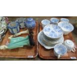 Tray of Royal China Works Worcester teaware together with a tray of Oriental items, resin figures,