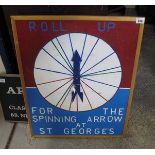 Novelty Fun Fair painted easel game, 'Roll up for the Spinning Arrow at St. George's'. (B.P.