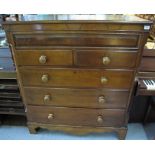 19th Century oak straight front chest of two short and three long drawers on bracket feet. (B.P.