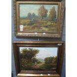 Baky (continental school 19th Century), figures in a landscape, signed, oils on board.