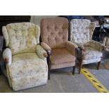 Two similar mid 20th Century button back upholstered armchairs,