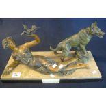 Art Deco design bronzed spelter figure group,