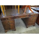 Reproduction mahogany partners desk with leather inset top. (B.P. 24% incl.
