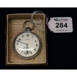 A LIP keyless plated pocket watch in a 'Services' watch box. (B.P. 24% incl.