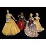 Four Royal Doulton bone china figurines to include; 'Elizabeth' HN4426, 'Nicola' HN2839,