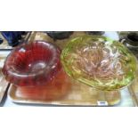 Two coloured Art Glass centre bowls,