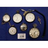 Silver open faced key wind pocket watch, a Waltham silver open faced keyless lever pocket watch,