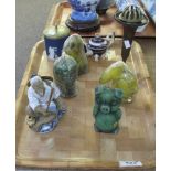 Tray of assorted items to include; mudman figure, animal shaped candles,