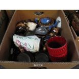 Box of assorted china to include; copper lustre dresser jugs, floral design teapot and jug,