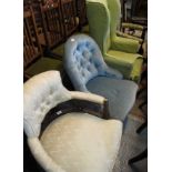 Edwardian mahogany button back upholstered tub chair,