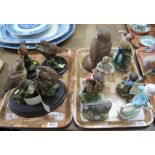Two trays of china and other figurines and animals to include: Country Artists bird sculptures;