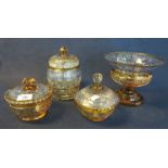 A collection of four good quality amber and blue glass flash cut items to include;