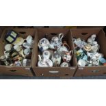 Three boxes of assorted china to include: character jugs including Sir Henry Doulton centenary mug,