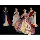 Four Royal Worcester porcelain figurines to include; 'Embroidery',